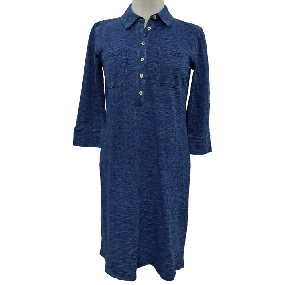 Talbots Blue Knit 100% Cotton Midi Casual Shift Dress Medium